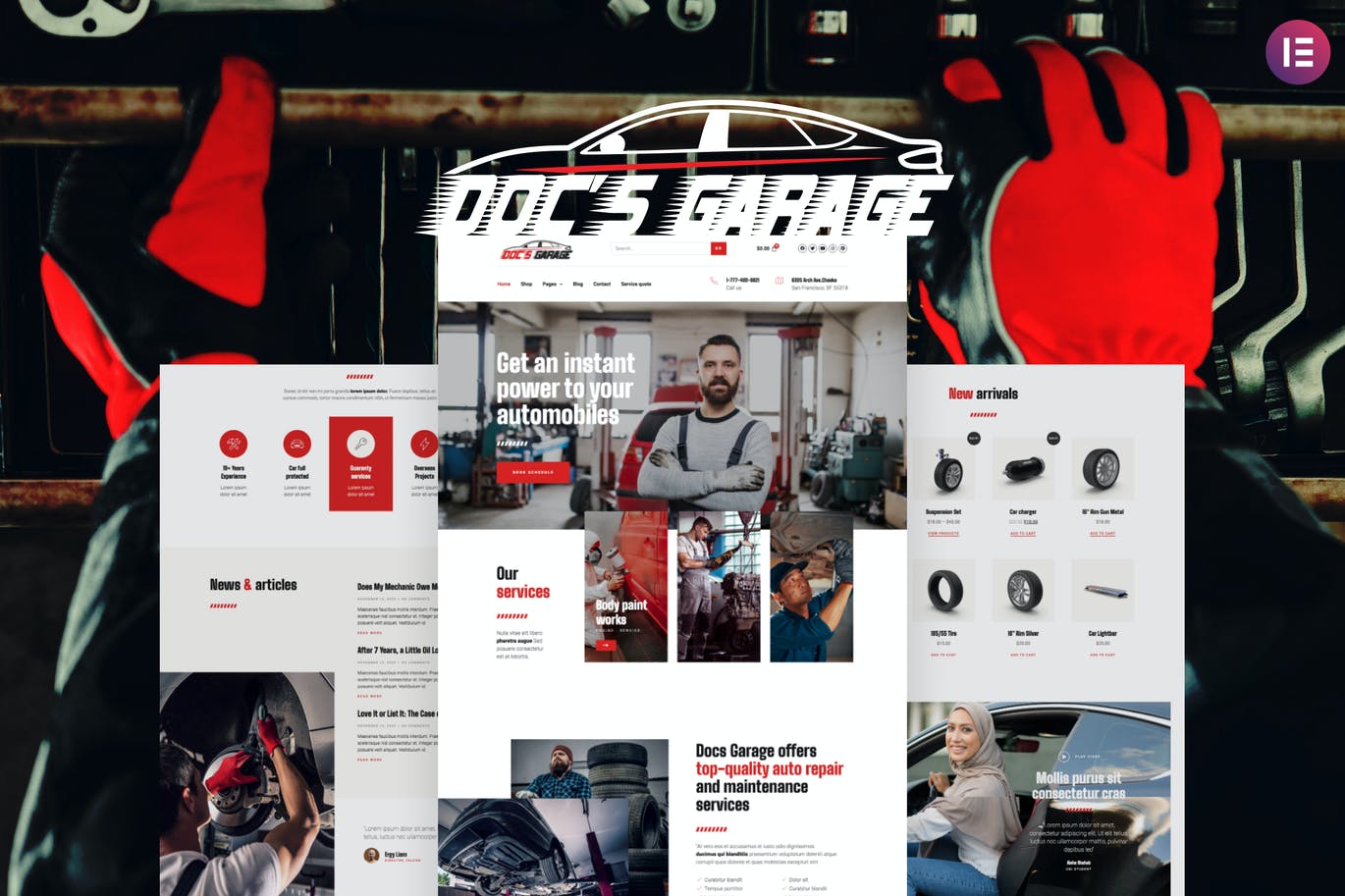 Doc’s Garage – 汽车维修服务 Elementor Template kit